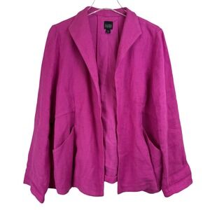 Eileen Fisher Magenta Pink Linen Textured Open Front Blazer Jacket WOMEN Medium